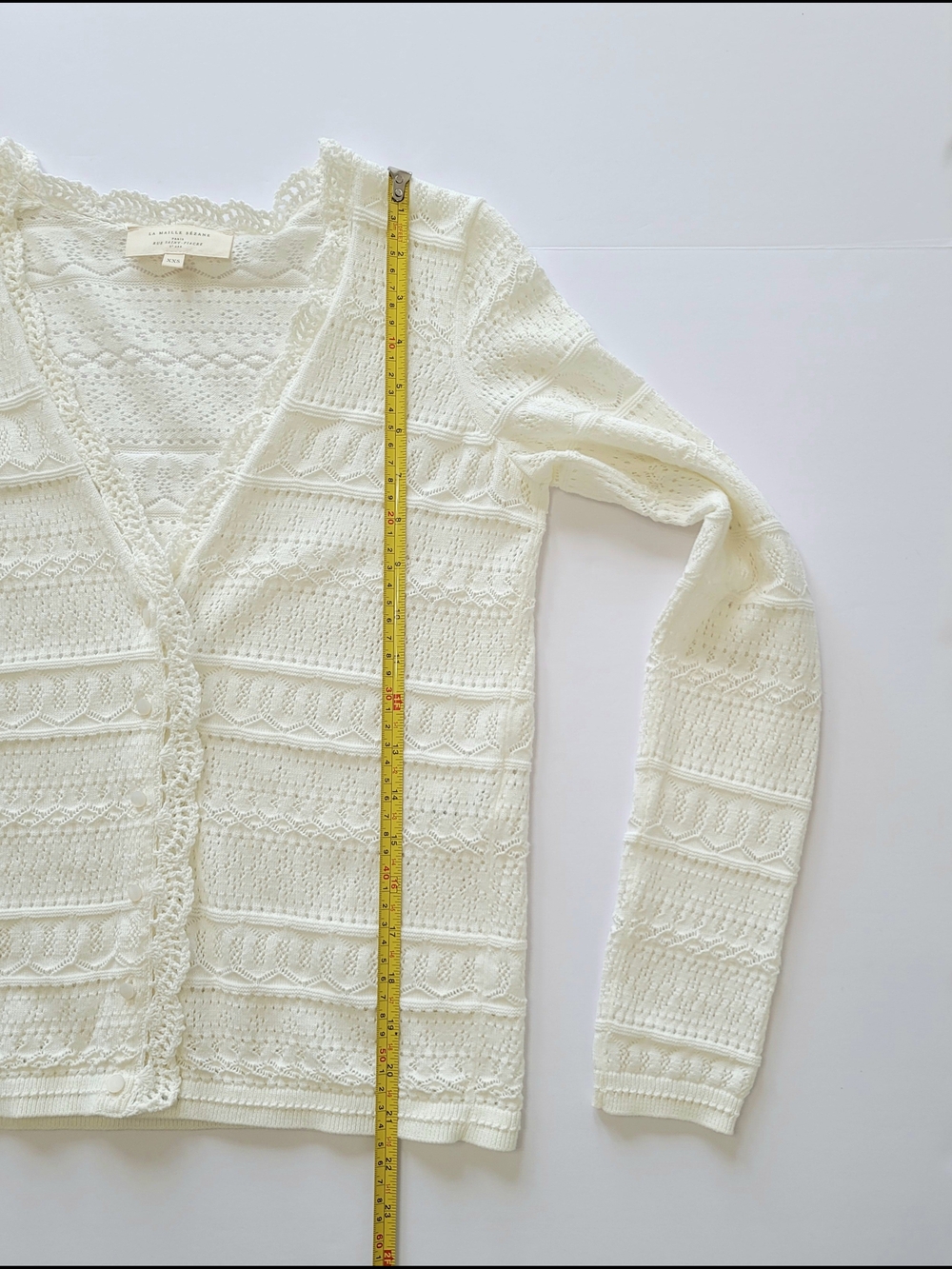 Sezane Keyla V-neck Lace Knit Cotton Sweater Cardigan Crochet Trim XXS - Picture 6 of 9